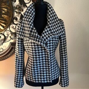 Talbots Women’s Black White Houndstooth Wool Blend Blazer Coat Jacket 6P